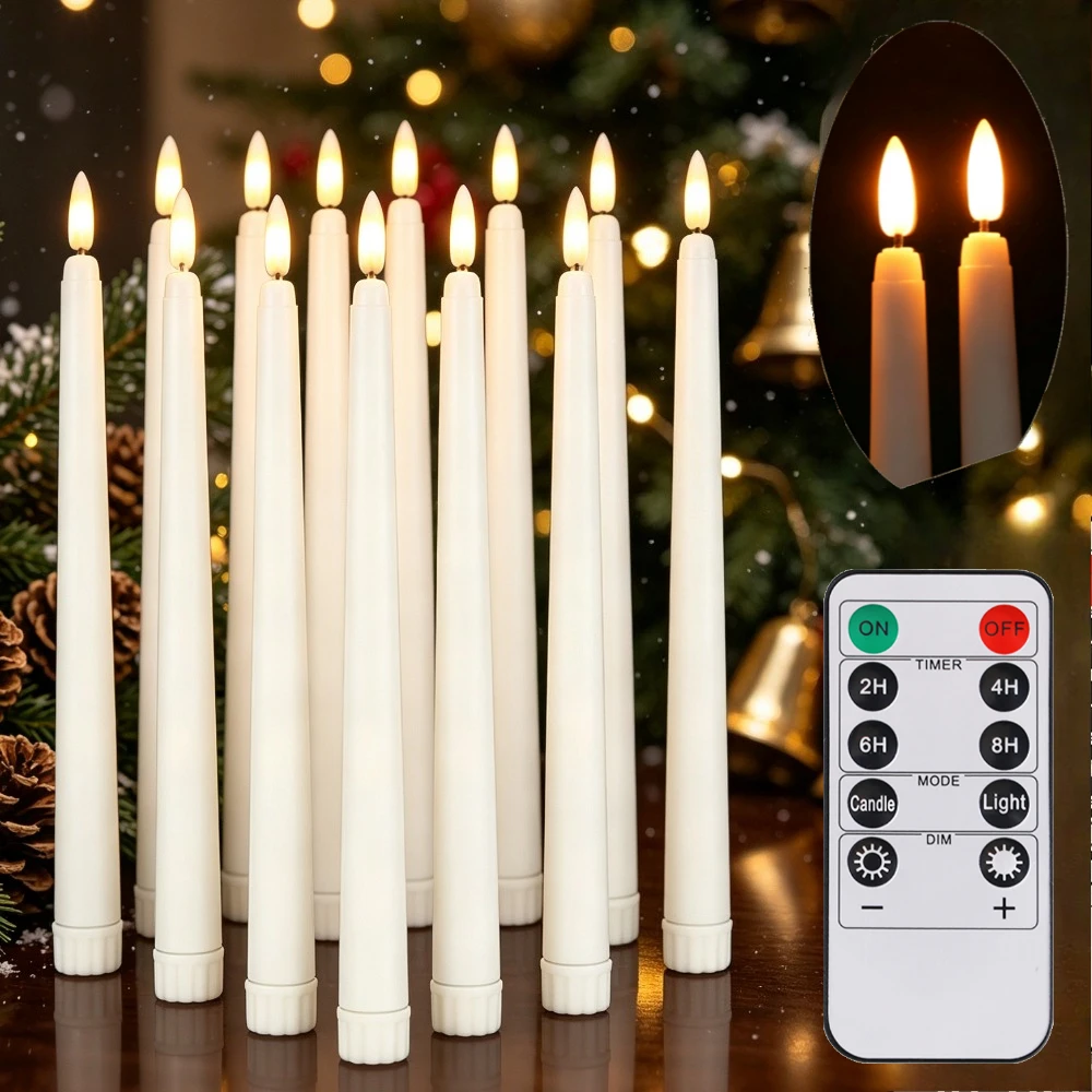 Flackernde, flammenlose LED-Stabkerzen, 28 cm lang, künstliche Stabkerzen, batteriebetrieben, mit Fernbedienung und Timer, elektrische Kerzenhalter aus Kunststoff für Hochzeiten, Partys, Weihnachten