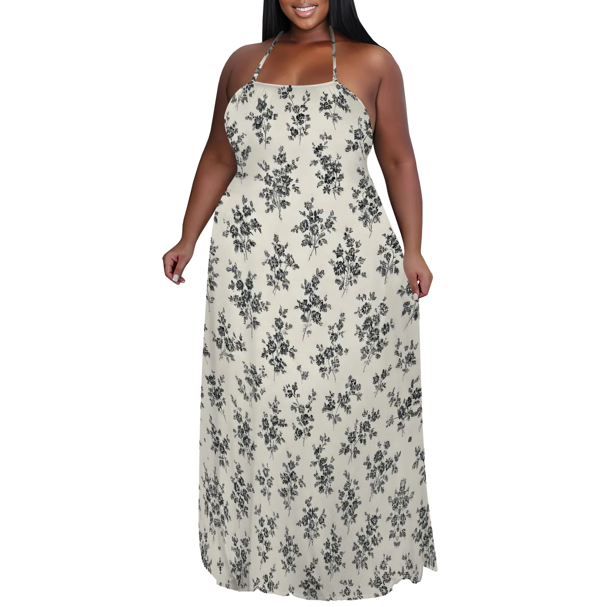 

Womens Casual Strappy V Neck Sleeveless Flowy Pockets Loose Long Maxi Beach Dress Sundress