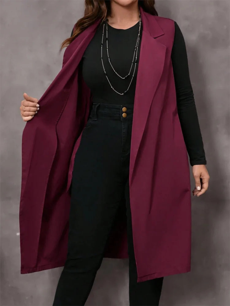 

2025 European and American women's new suit collar mid-length buttonless casual temperament commuter sleeveless small suit vest