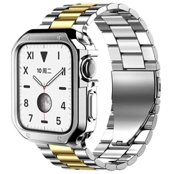Metal Strap+Soft Case For Apple Watch 45mm 44mm 42mm 41mm 40mm 38mm Stainless Steel Bracelet Wristband For iWatch 9 8 7 6 5 4 SE