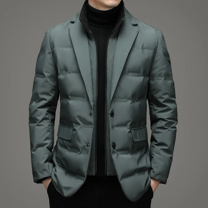 Chaqueta de plumón de pato de calidad superior para hombre, abrigo informal de negocios clásico con cuello de traje, 2023, parkas para mantener el calor, novedad de 90%