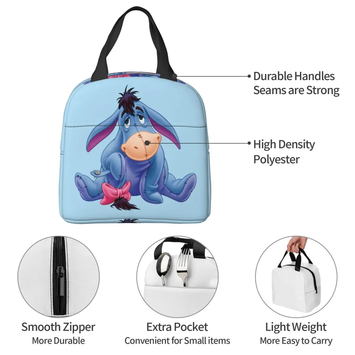 Winnie The Pooh Eeyore Smile borsa da pranzo isolata contenitore per pasti ad alta capacità borsa termica Lunch Box Tote Work Outdoor uomo donna