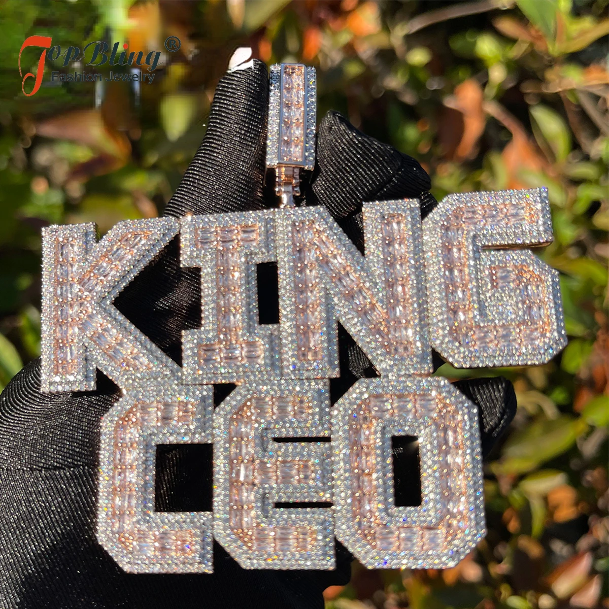 

TopBling Baguette Customized Necklace for Men Name Plates Pendant Personalized Iced Out Charm Hip Hop Jewelry