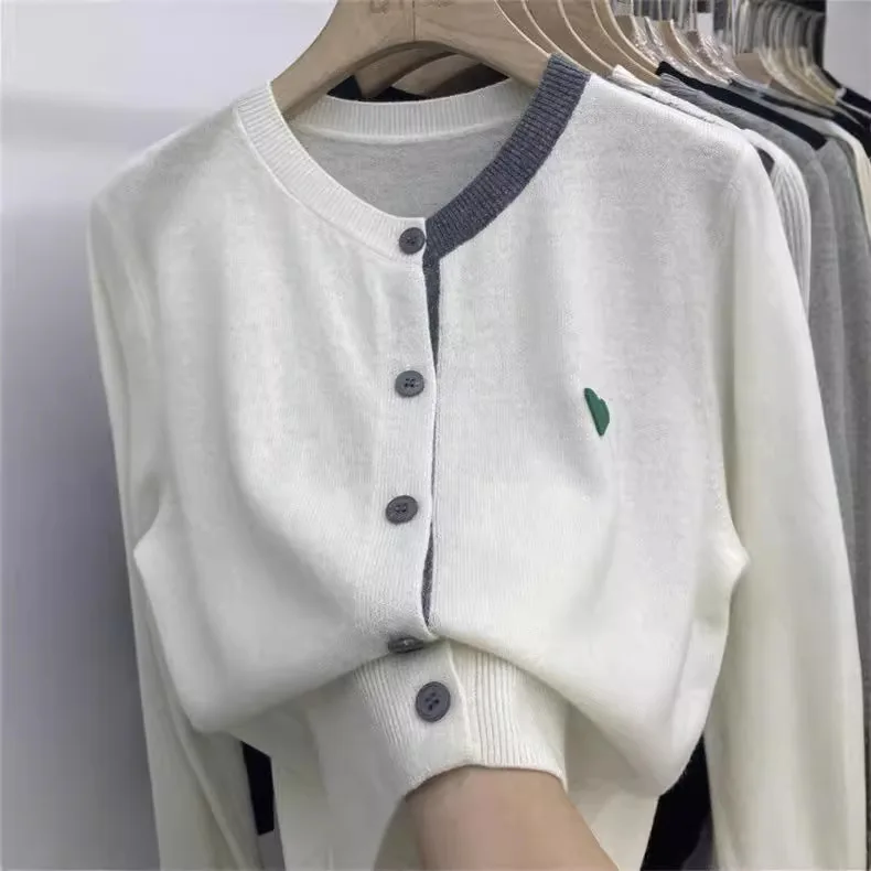Automne nouveau tricot Patchwork à manches longues hauts pour femme col rond mode coréenne tricoté manteau ample Cardigan pull manteau veste