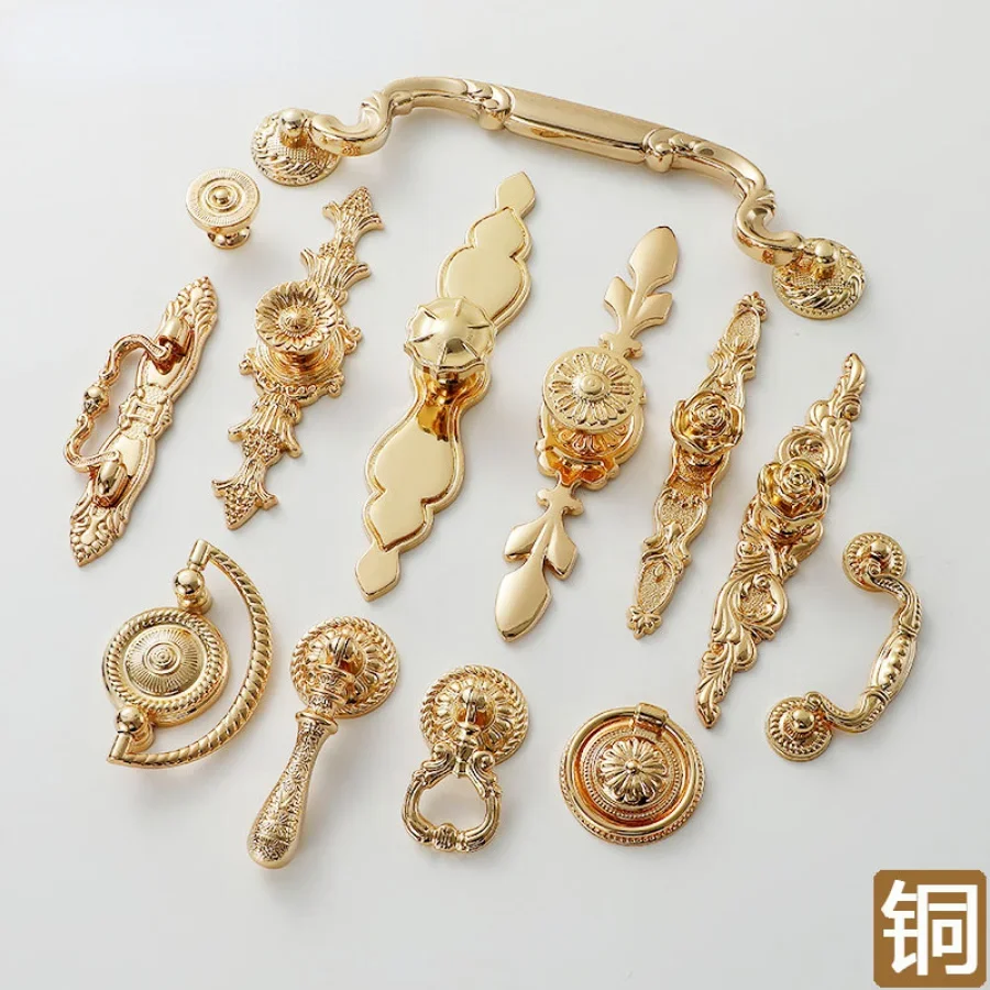 Yiqianyuan Nordic Shiny Gold Brass Handles For Furniture Light Luxury Kitchen Cabinet Handles Shoe Cabinets Dresser Drawer Knobs