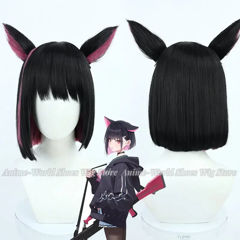 

Blue Archive Kazusa Cosplay Wig Black Pink Straight BOBO Synthetic Hair Project MX Girls Game Headwear