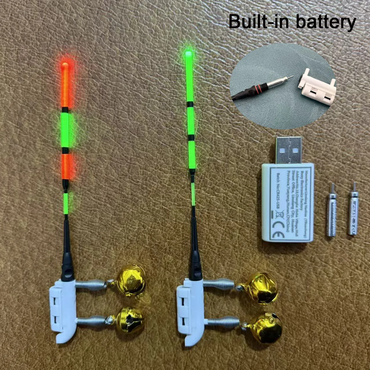 2 Stablichter + 2 wiederaufladbare Batterien + 1 USB-Ladegerät, Nachtangel-Stablichter mit Indikator und CR425 wiederaufladbarer Batterie + Ladegerät