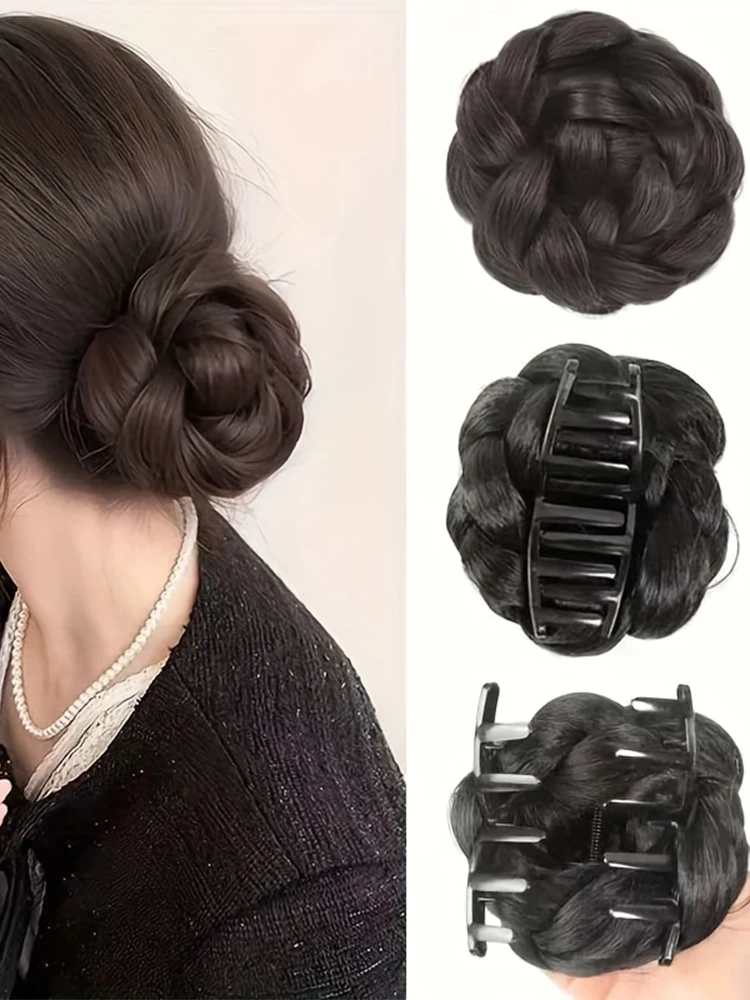 4 pouces synthétique pince à saisir paresseux cheveux tresse tressé chignon perruque femmes basse cravate boulette de viande tête résistant à la chaleur chignon cheveux accessoires