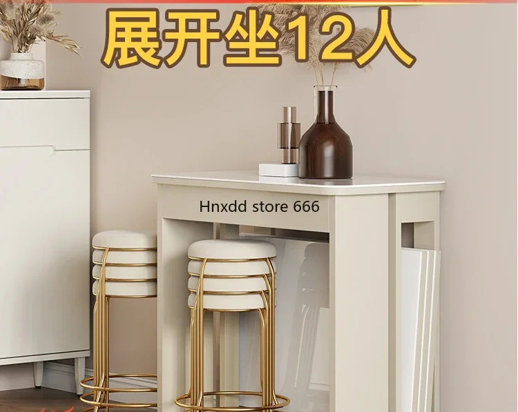 Cream wind solid wood folding dining table retractable household small apartment dining chair combination rectangle image 2