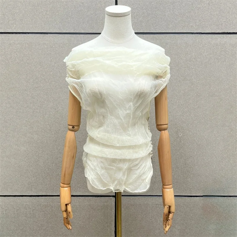 

Женский жилет, новый облегающий топ без рукавов нестандартной формы на лето 2024, сексуальный топ на бретелях с открытыми плечами, полупрозрачный женский корсет