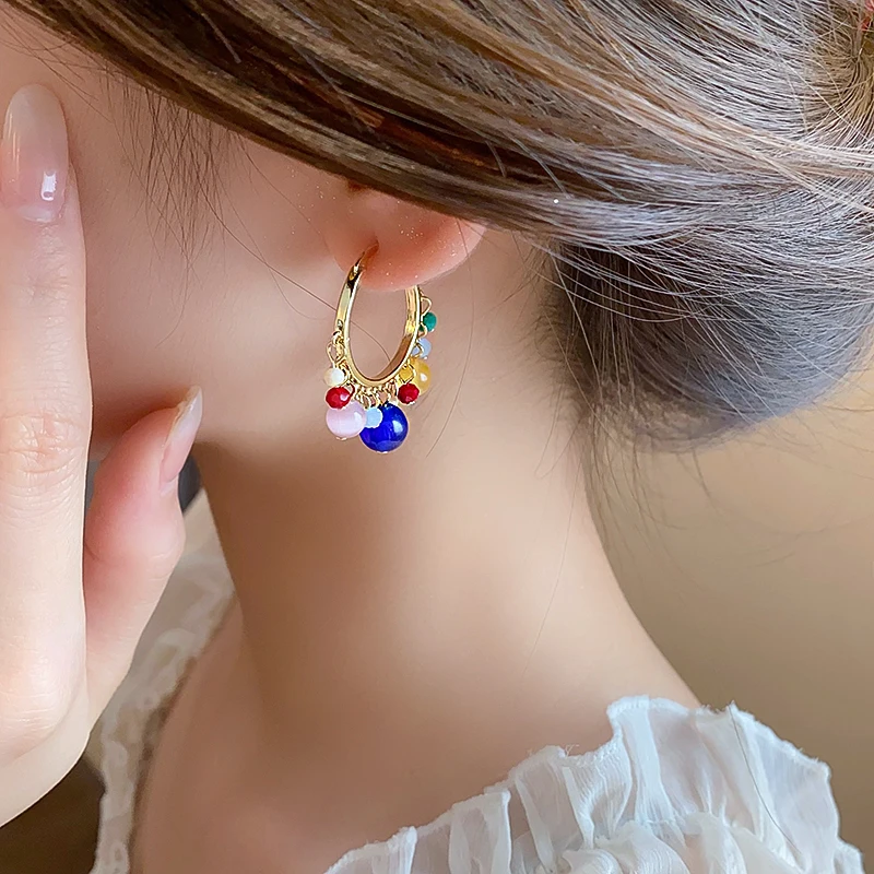 French Romantic Retro Rainbow Opals Tassel Earrings for Women\'s and Girl\'s Vacation Style Jewelry 2024 New Hot Ears Accessories