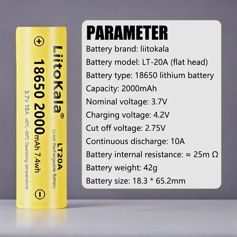 12 pezzi LiitoKala 3.7V18650 2000mAh batteria ricaricabile agli ioni di litio LT20A adatta per telefono cellulare torcia a luce forte