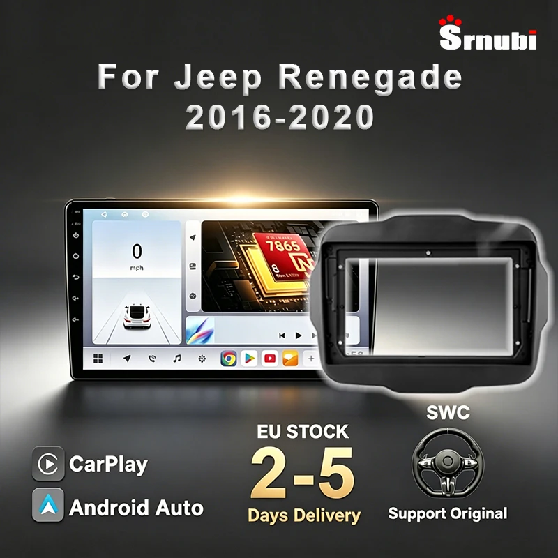 Srnubi 2 Din pour Jeep Renegade 2016-2020, navigation GPS, autoradio Android Auto, unité centrale multimédia, Carplay, WIFI, 4G, support de bouton lumineux, SWC, Bluetooth 5.4, systèmes intelligents automobiles, accessoires