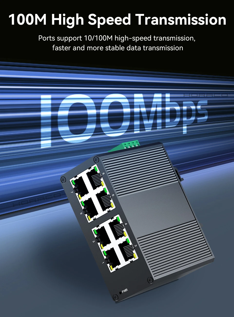 HORACO 8 Port 100 M Industrieschalter 10/100 M Mini Industrie Ethernet Netzwerk-Switch DIN-Schiene Plug-and-Play IP40-Schutz – Detail 3