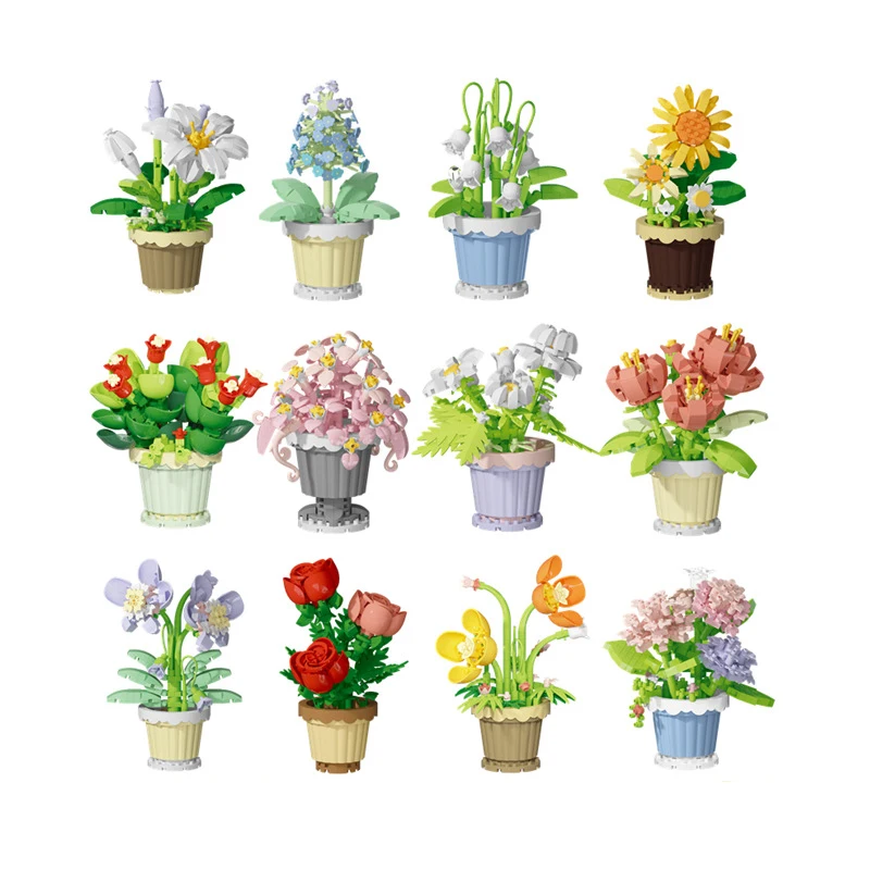 Flower Micro Building Blocks DIY Potting Corn Poppy 3D Model MOC Lily Hyacinth Mini Brick Figure Toys For Home Table Decor