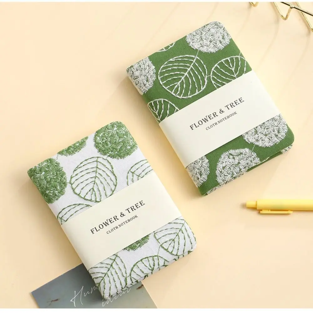 

Portable Stylish Leaf Hand Ledger Compact Fabric Cover Embroidered Notebook Thick Cotton Cloth Binding Pocket Book Student