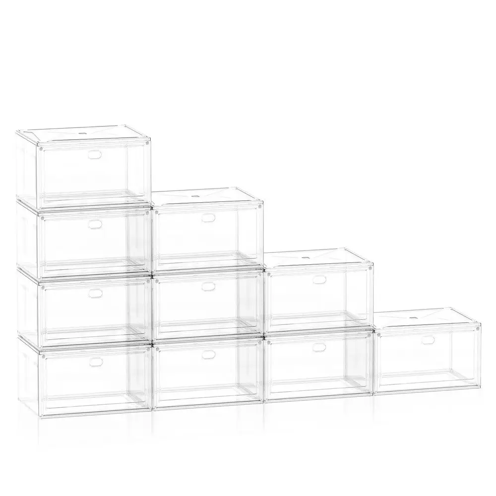 

Большие коробки для хранения обуви, модульные органайзеры для обуви, экономящие пространство, прозрачные пластиковые штабелируемые витрины для кроссовок с крышками, прозрачные C-образные.