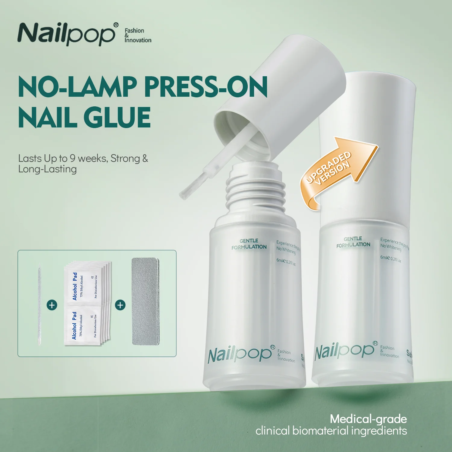 Cola para Unhas Nailpop SafeDry Eco de Secagem Rápida 6/7ML, Forte Fixação, Baixo Odor, Adesivo Transparente para Pontas de Unhas Postiças, Profissional DIY para Uso Doméstico 1/2un.