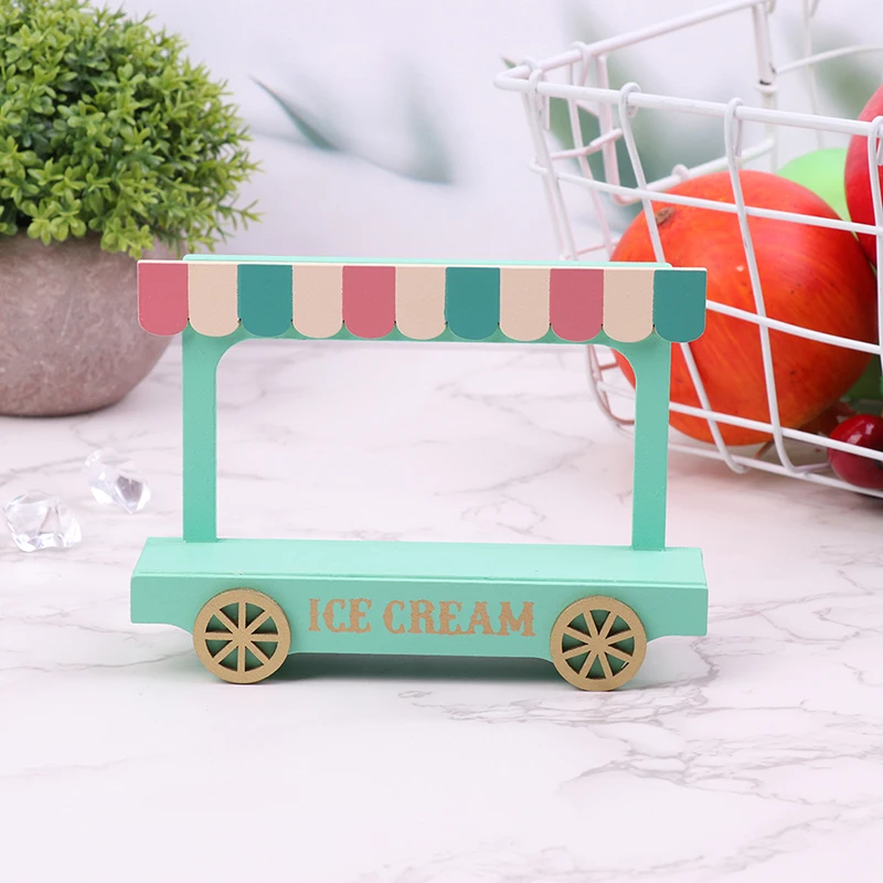 Dollhouse Miniature Wooden Ice Cream Van Little Decorative Miniature Scene Prop for Craft DIY Toy