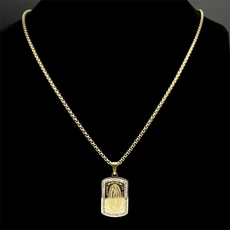 Catholic Our Lady of Guadalupe Pendant Necklace for Women Men Stainless Steel Gold Color Virgin Mary Medal Chain Jewelry