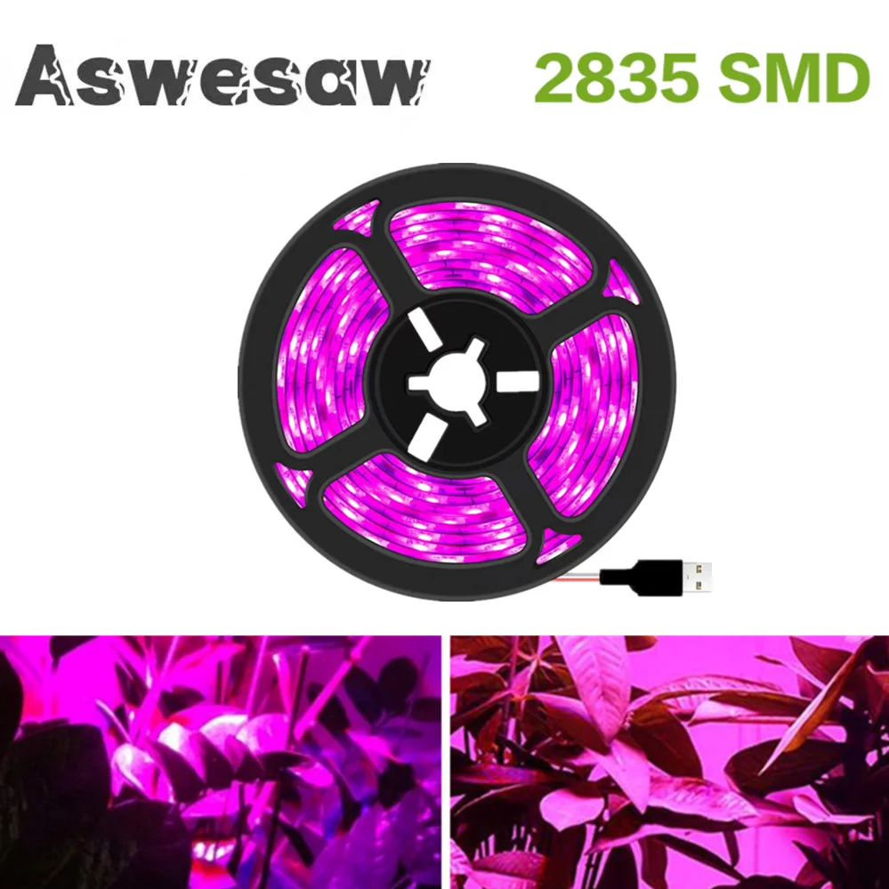 DC 5V USB LED Grow Light Full Spectrum 1-5M พืช Grow แถบไฟ LED Phyto สำหรับผักต้นกล้า Grow เต็นท์กล่อง