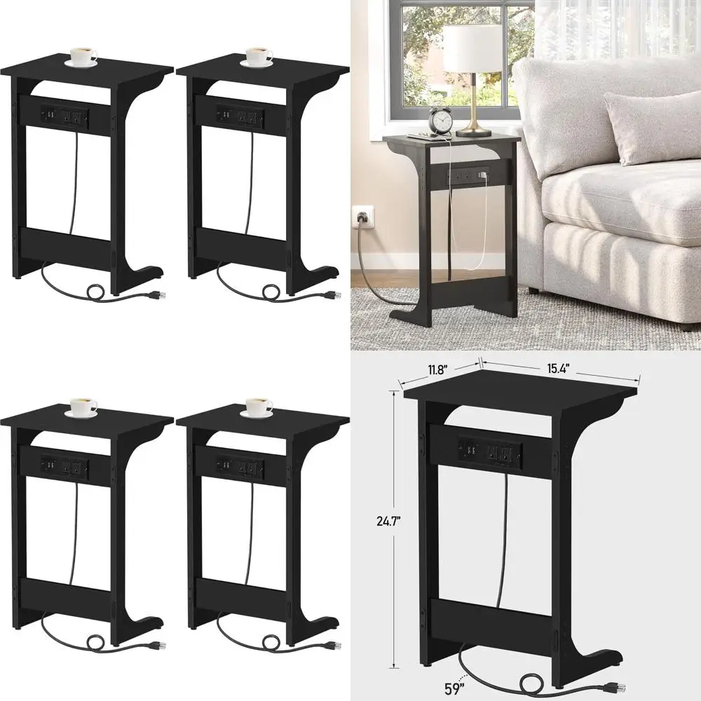 

Set of 2 C-Shaped Charging End Tables with USB Ports and Outlets, Ideal for Couch, TV Tray, Living and Bedroom Spaces, Compact D