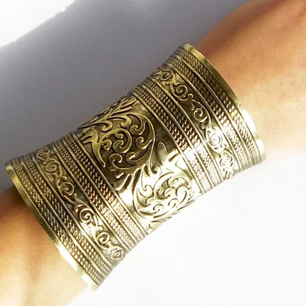 1PC Punk Women Metallic Gothic Long Wide Bracelet Adjust Gifts Vintage Metal Cuff Curved Bangle Fashon For Lady Girls