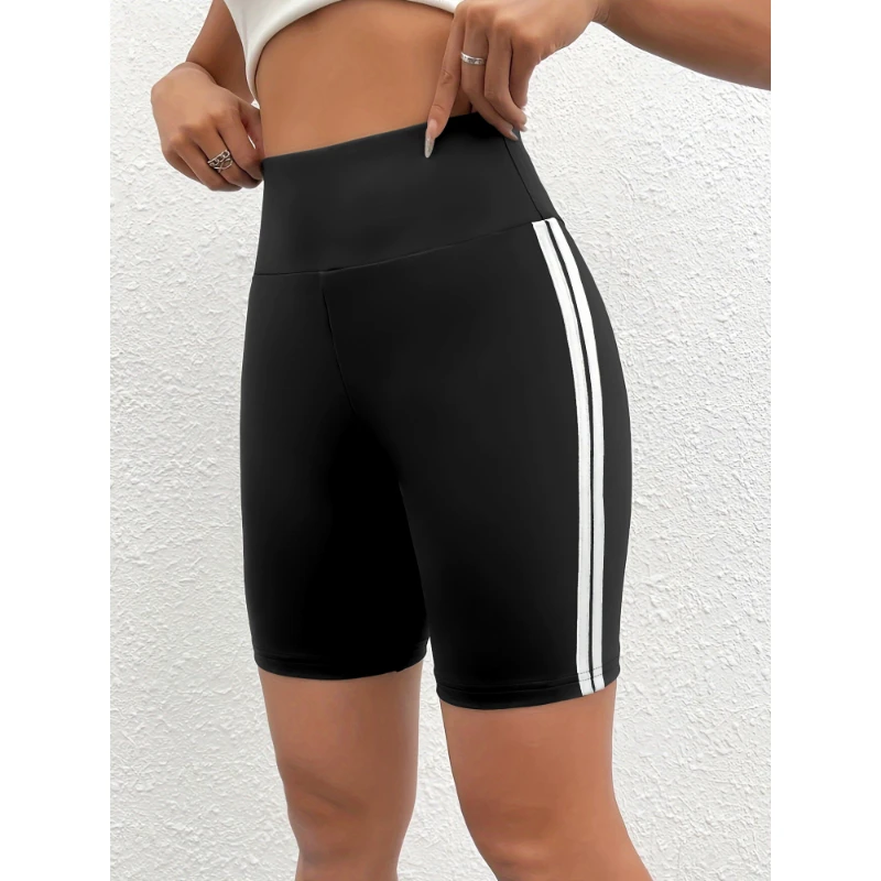 Summer Female Shorts Clashing Stripes Design Knitted Solid Colour Five Pants Versatile Show Legs Longer Ladies Fitness Pants