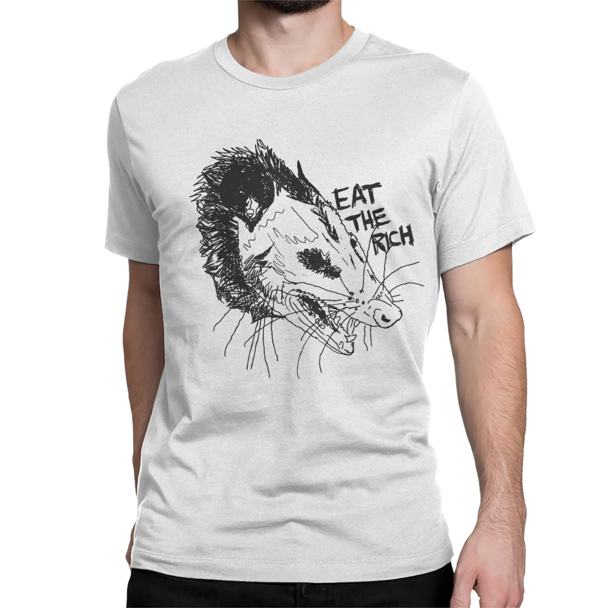 Possum Eat The Rich Feed The Poor Trash Squad Opossum Lovers T Shirts Men Pure Cotton T-Shirt O Neck Tees Short Sleeve Tops