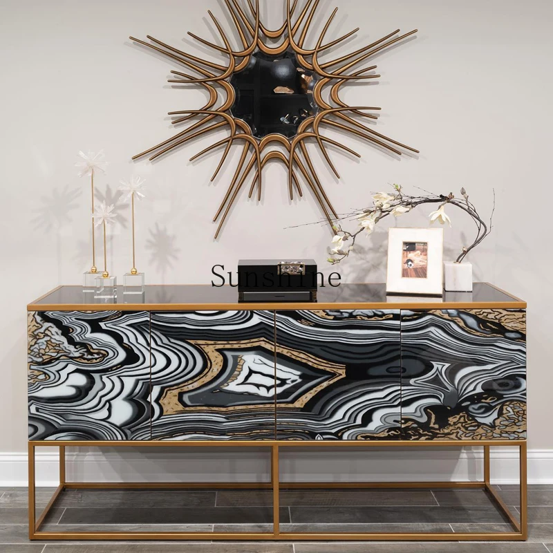 

American light luxury custom furniture simple modern porch cabinet abstract hand-painted art design decoration