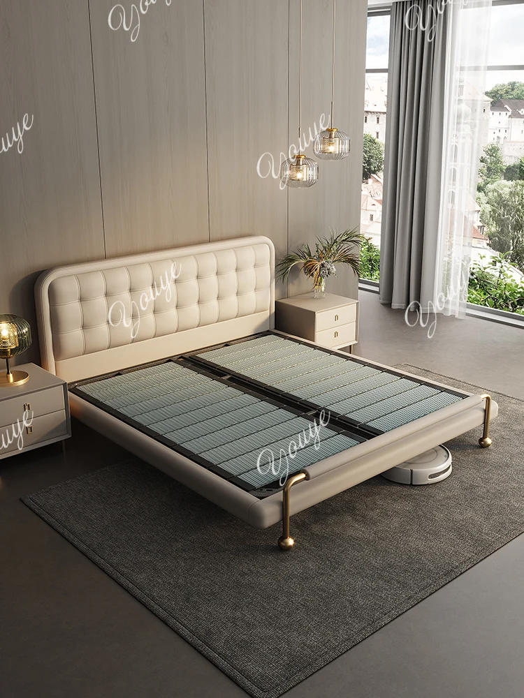 

J Luxury Thin Bedside High Foot New Light Luxury American Leather Bed Master Bedroom Modern Simple Atmosphere