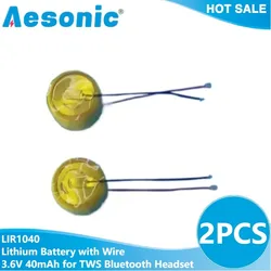 2PCS LIR1040 Lithium Battery with Wire 3.6V 40mAh for TWS Bluetooth Headset Battery Earphone