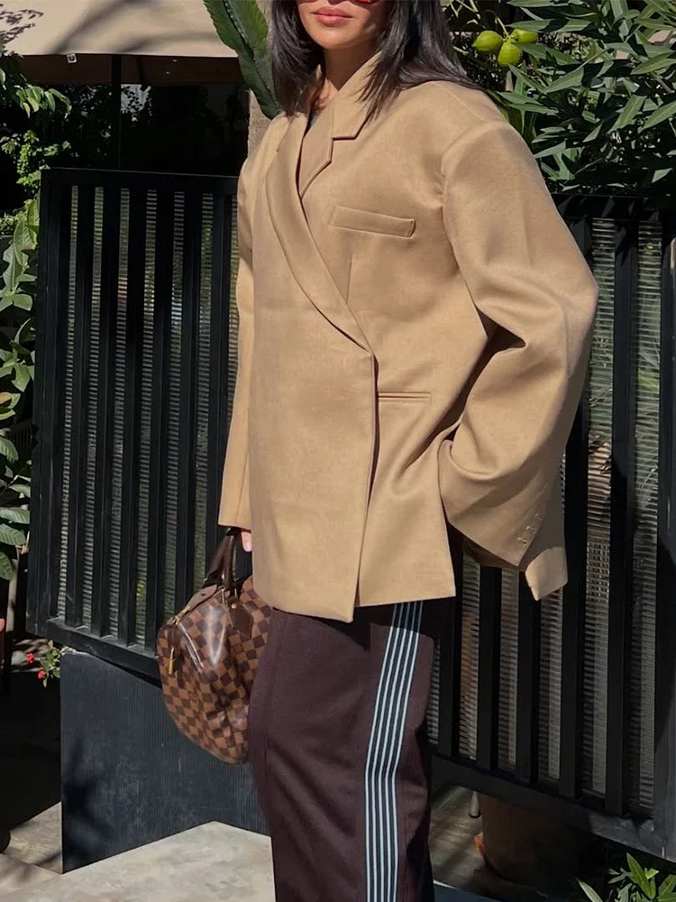 

Модный пиджак большого размера цвета хаки, женские повседневные куртки с длинными рукавами и карманами на одной пуговице, осенняя женская шикарная уличная верхняя одежда, новинка