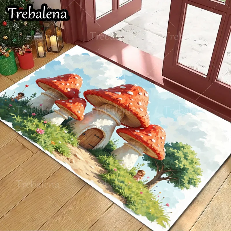 

1pc Welcome Door Mat Fairy Tale Mushroom House Doormat for Home Decor Indoor Outdoor Use
