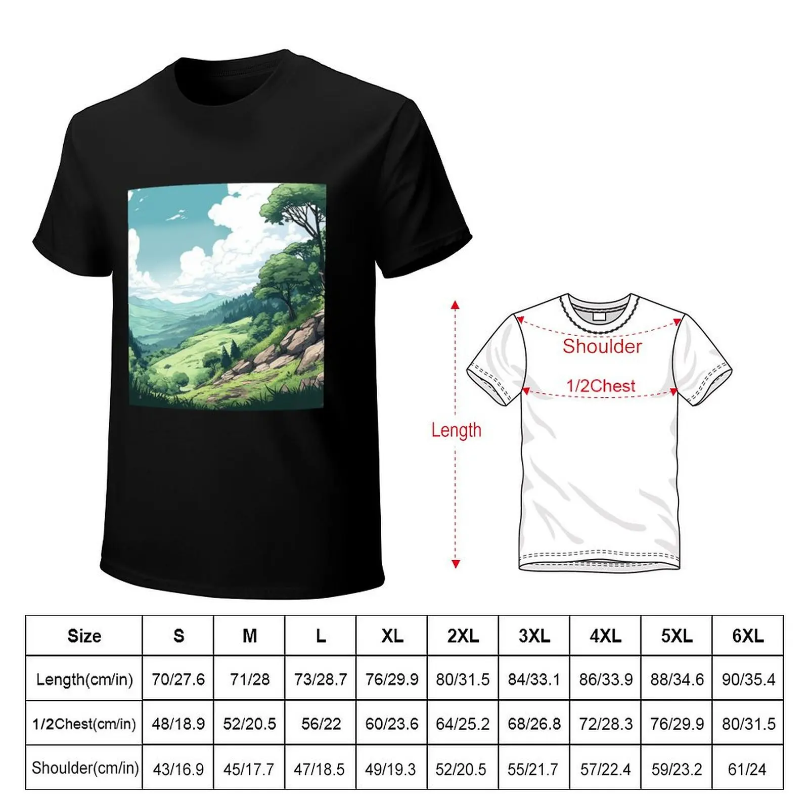 Ghibly Landscape Anime Digital art T-Shirt custom t shirt street wear aesthetic clothes blacks big and tall t shirts for men