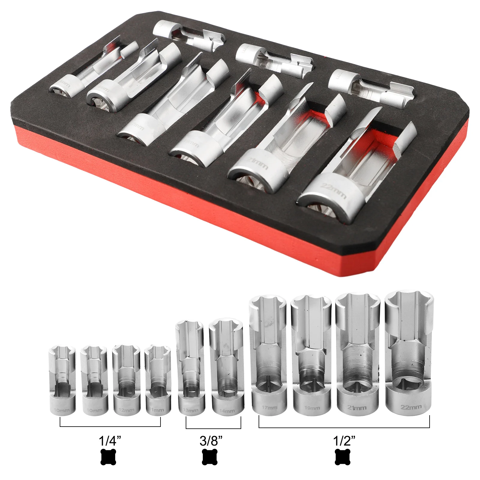 9x Fuel Pipe Socket Wrench 10-22mm Diesel Injector Union Nut Socket For Pipe Connector Removal Auto Repair Tools Accessories