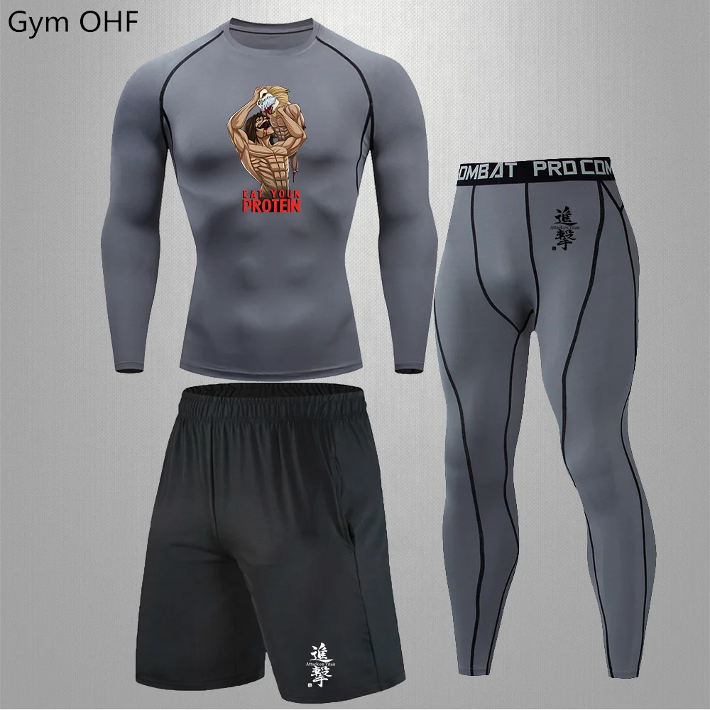 Men's Anime Attack on Titan Sportswear, Ternos De Compressão, Roupas Secas Rápidas, Jogger, Treinamento, Ginásio, Fatos De Fitness, Calças Justas De Corrida