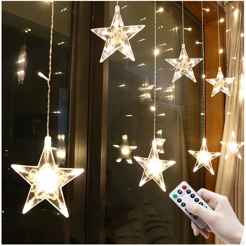 Christmas lights 2024 Star LED Garland Curtain Fairy String lights Outdoor Indoor For Home Bedroom Party Ramadan 2025 Decoration