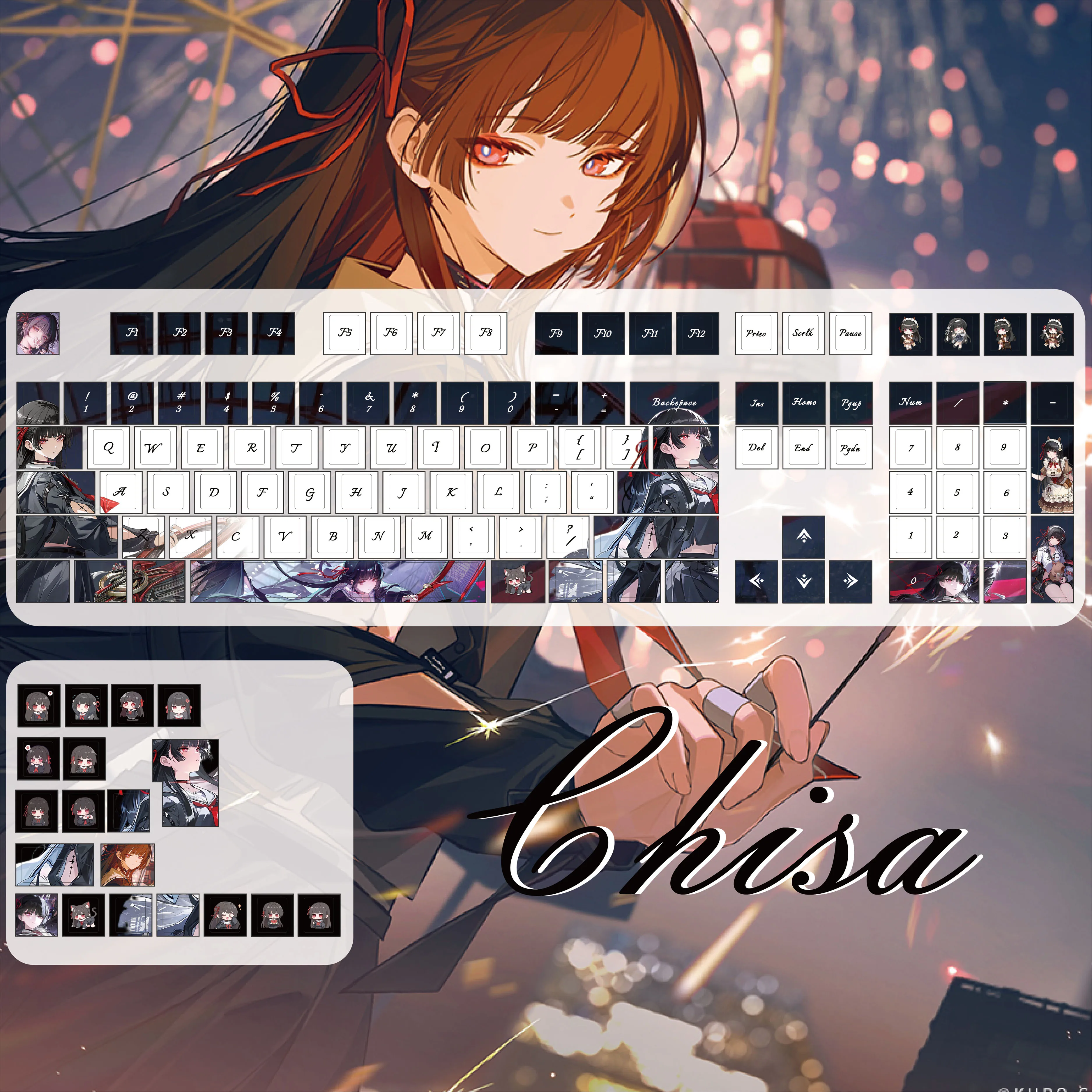 

MAIMOOO аниме Keycap Chisa Moa, черный, белый цвет, аниме Pbt, сублимационная краска, совместимая с милыми колпачками клавиатуры Aula/Ajazz