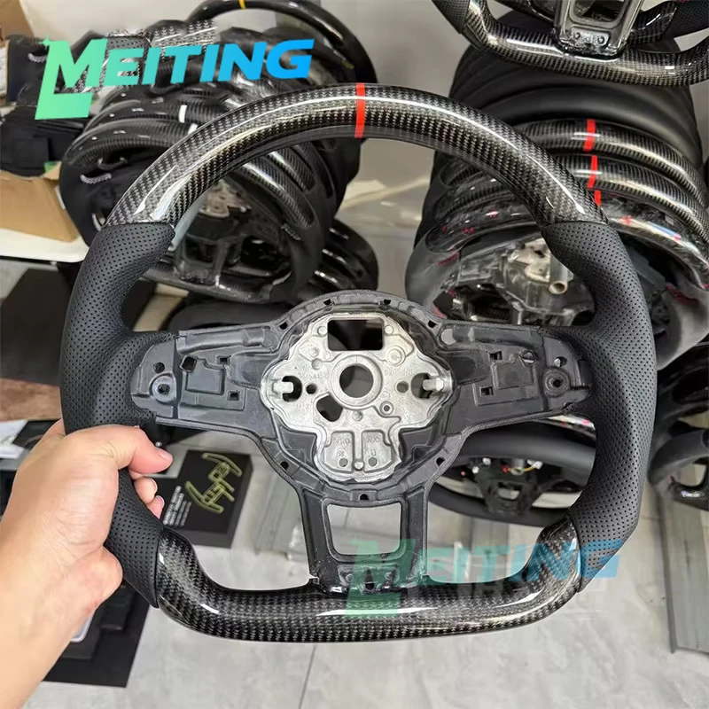 Volant amélioré avec matériau en fibre de carbone et logo rouge adapté pour Volkswagen MK7 MK7.5 GTI R GTD GTE Golf 7