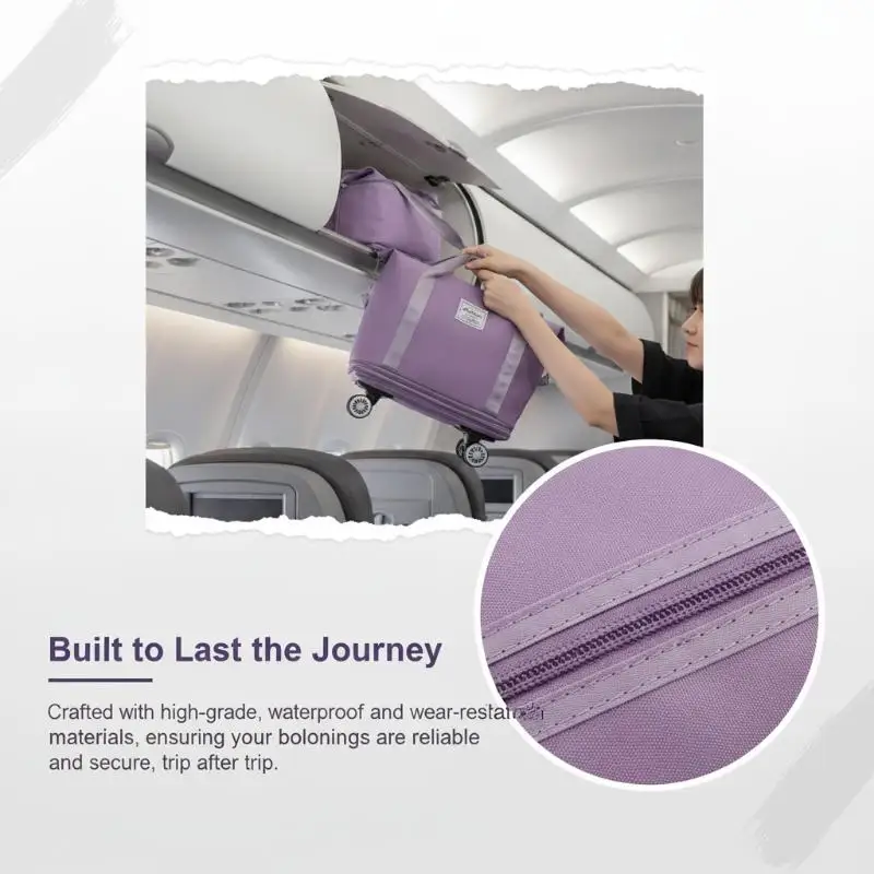 Expandable Rolling Travel Duffel Bag Under Seat Fit Waterproof Large Capacity for Air Travel Short Business Trips