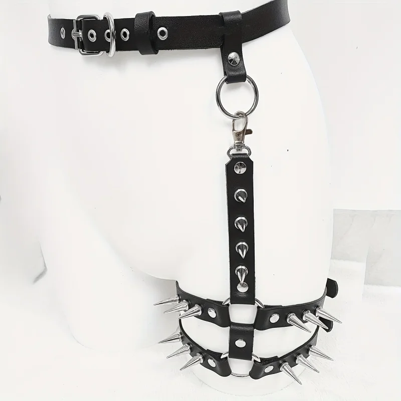 1 Piece Black Leg Belly Band PU Leather Belt with Gothic Festival Carnival Outfit