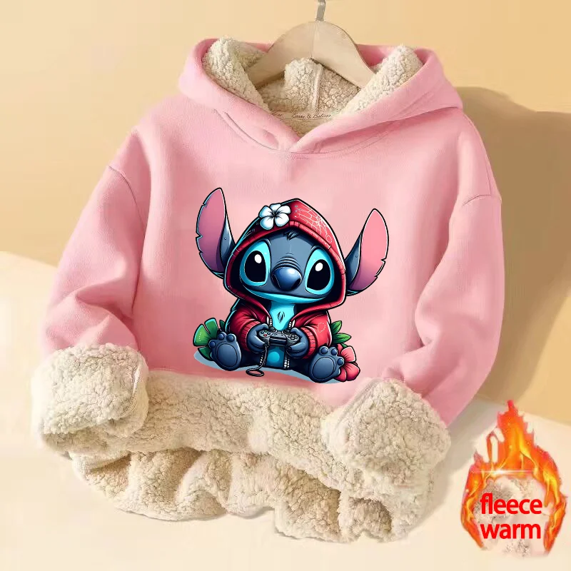 Stitch Disney Boy Girl Pullover Hoodies Winter Thick Warm Street Clothing Hoodie Print Fitted Sweatshirt Long Sleeves Tops Gift