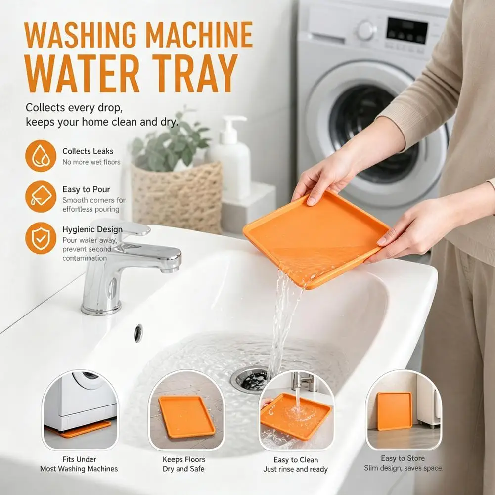 Front Load Washing Machine Drain Filter Water Collector Tray Slim Low Profile Washing Machine Drain Pan Reusable Plastic Basin