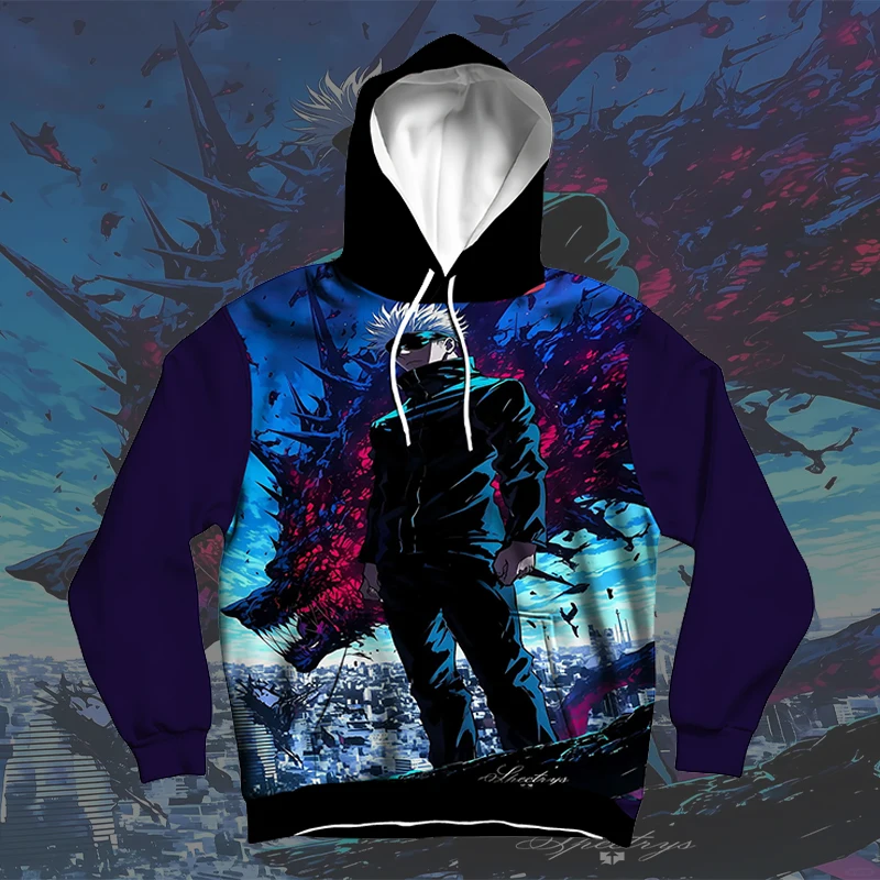 Jujitsu Kaisen Enam Mata Gojo Satoru Anime Hoodie Fashion Akaza 3D Dicetak Musim Gugur/Musim Dingin Hoodie Hoodie Kasual Street Trend Top
