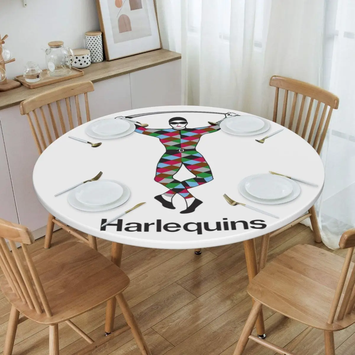 Harlequins-Merch Waterproof Round Tablecloth Oilproof Table Cloth for Kitchen Events Dining Table Cover
