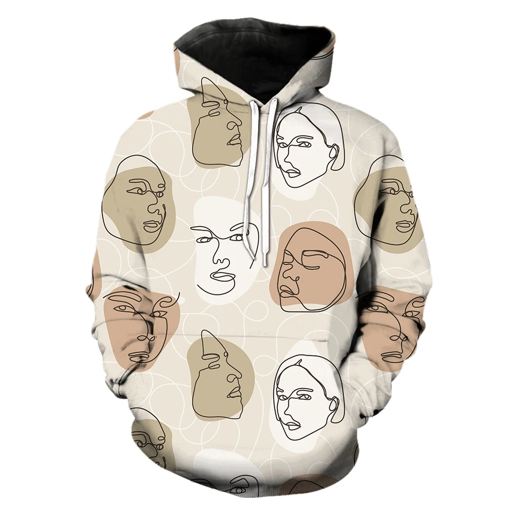 

Line Portrait Men's Hoodies Funny Streetwear 3D Printed Sweatshirts Spring Unisex Long Sleeve Tops With Hood Jackets Oversized