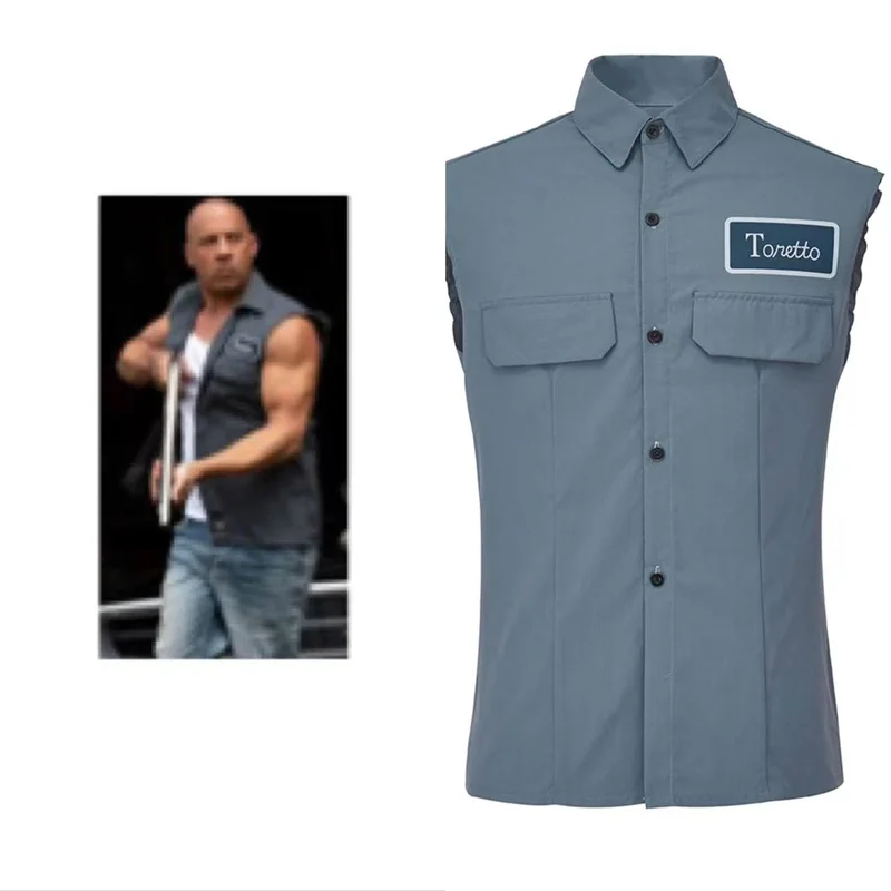 Movie Dominic Toretto Cosplay Costume Blue Vest Waistcoat Sleeveless Jacket Halloween Carnival Outfits