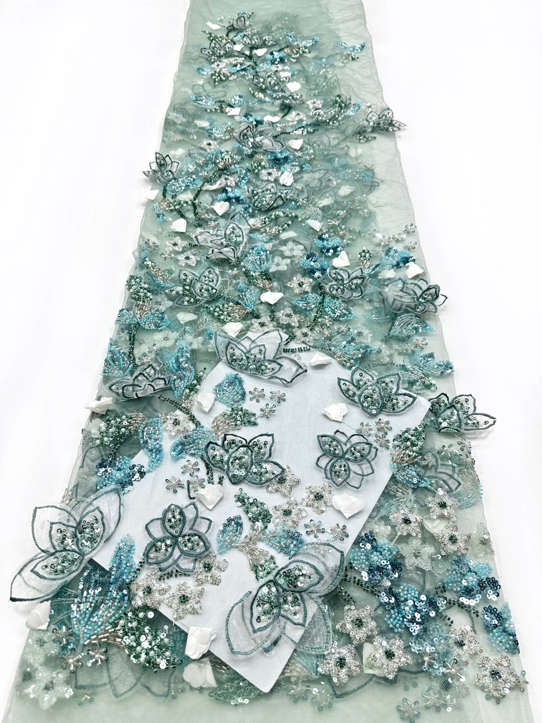 

African Lace Fabric 2026 High Quality French 3D Flower Sequins Embroidery Beads Tulle Lace Fabric For Party Dress