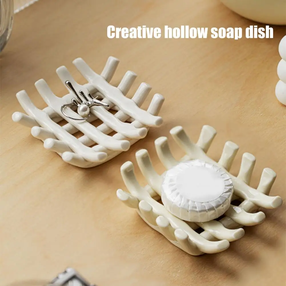 Bathroom Soap Dish Storage Organizer Self Drain Hollow Design Bathroom Soap Holder Ceramic Soap Saver Decor